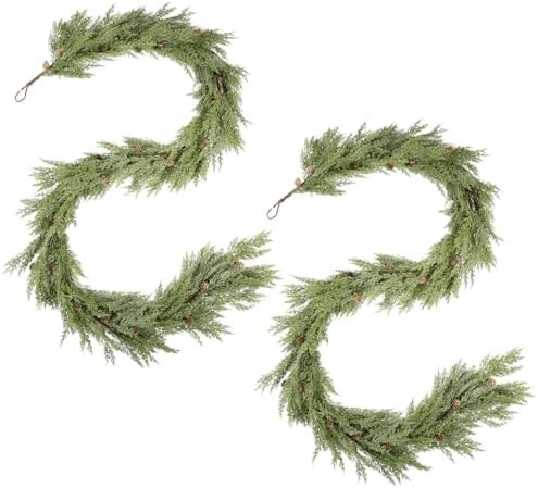 WBHome 2pcs Real Touch Cypress Cedar & Pine Cone Evergreen Garland for Christmas Holiday Seasonal... | Amazon (US)