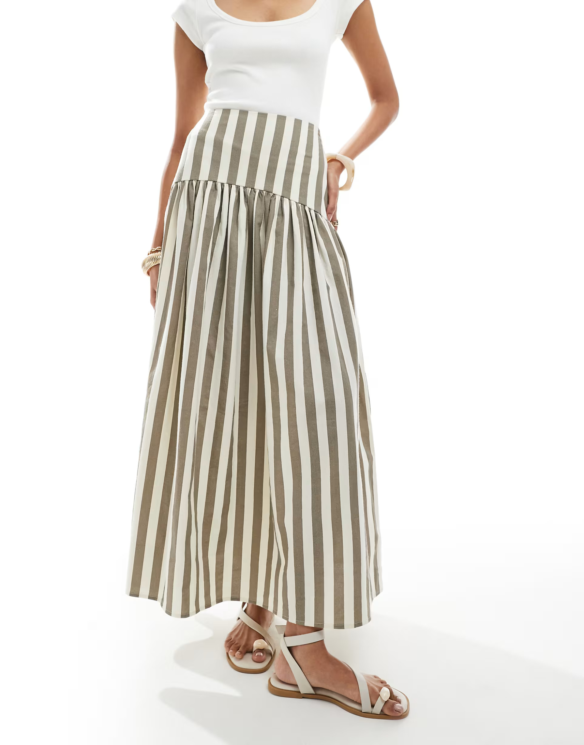 ASOS DESIGN drop waist linen look maxi skirt in natural stripe | ASOS | ASOS (Global)