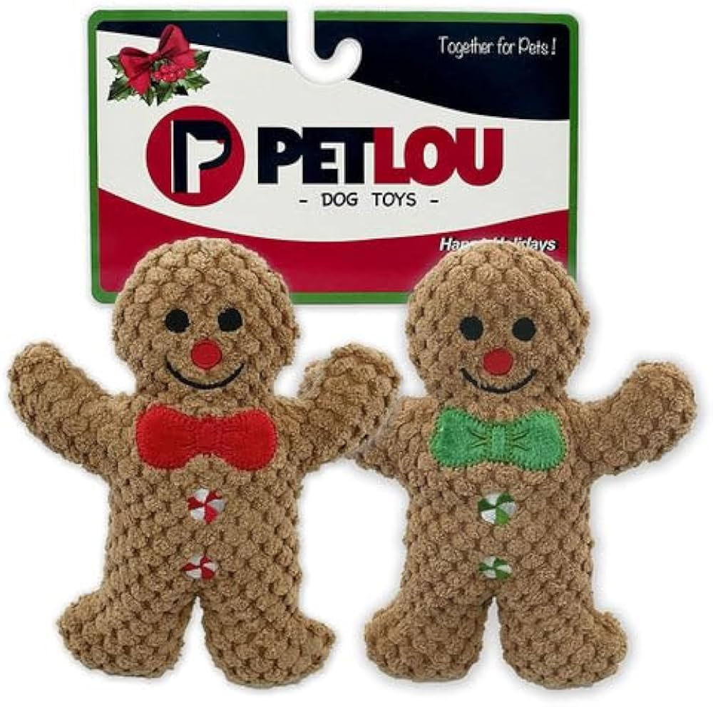 Pet Lou Christmas Twin Pack Gingerbread Man, 6-inches Height, Brown, Squeak Toy, Pet Toys and Sup... | Amazon (US)