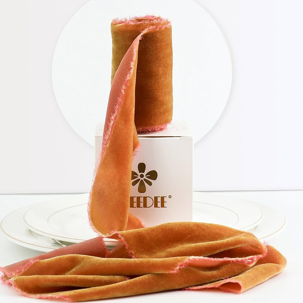 MEEDEE Cinnamon Velvet Ribbon 3 Inch Cinnamon Velvet Ribbon Fringe Velvet Ribbon Raw Edge Silk Ve... | Amazon (US)