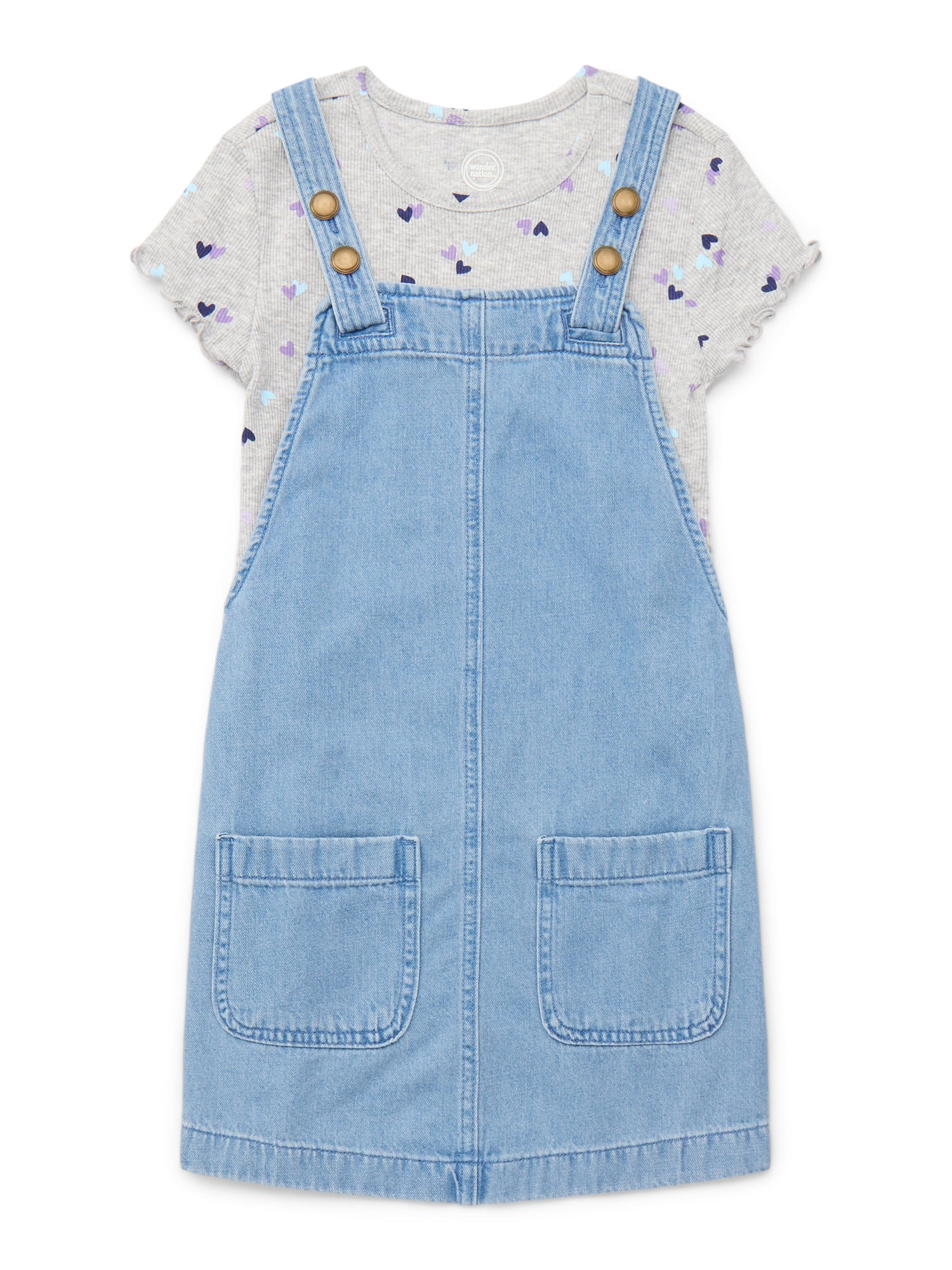 Wonder Nation Little Girls 2-Piece Skirtall Outfit Set, Sizes 4-10 | Walmart (US)