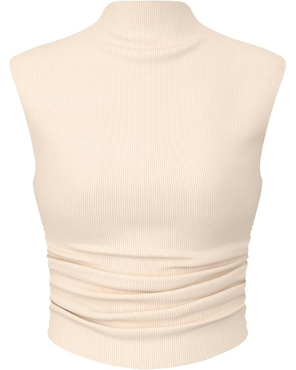 CIDER Women Solid High Neck Sleeveless Ruched Basic Cropped Tank Top Going Out Tops Trendy 2025 S... | Amazon (US)