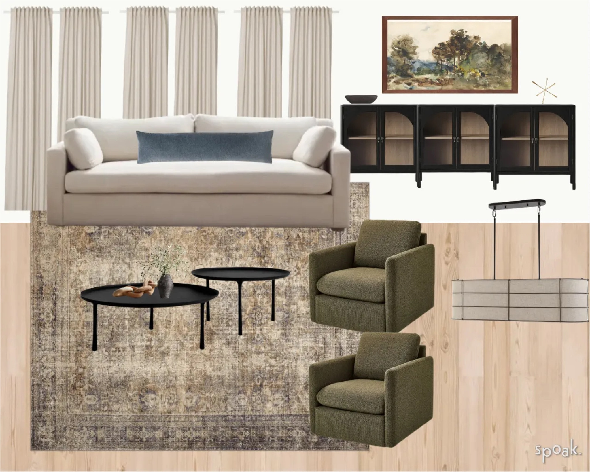 Neutral living room mood board with some pops of color! 