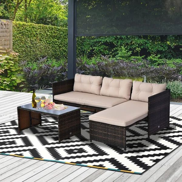 Petekar 3 Piece Rattan Sectional Seating Group with Cushions | Wayfair North America