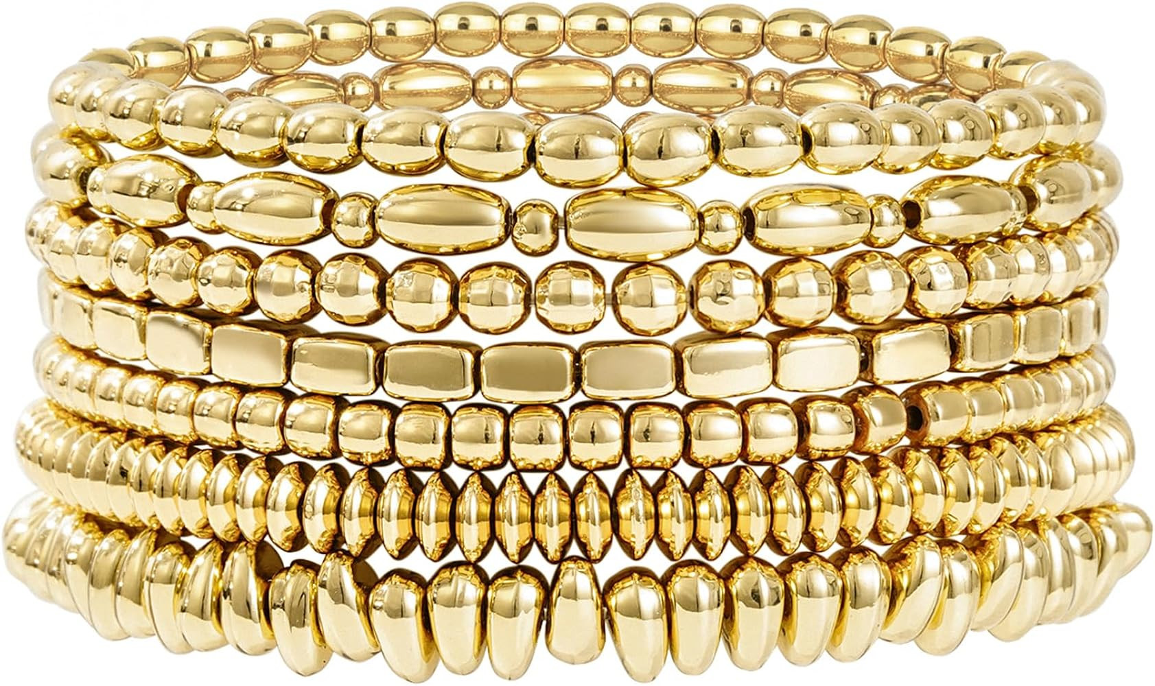 Gold Plated Beaded Bracelets for Women Trendy, 14K Gold Plated Stack Cross Pearl Bead Stretch Bra... | Amazon (US)
