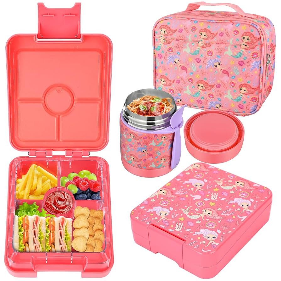 Bento Lunch Box Set for Kids with 10oz Soup Thermo, Leak-Proof Lunch Containers with 4 Compartmen... | Amazon (US)