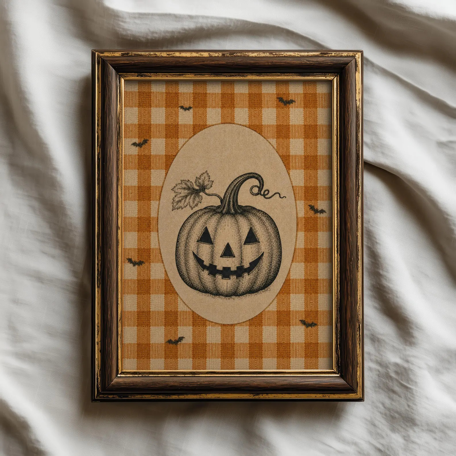Gingham Jack O Lantern Art Print | Vintage Halloween Decor | Cottagecore Pumpkin Print | Dark Aca... | Etsy (Global)