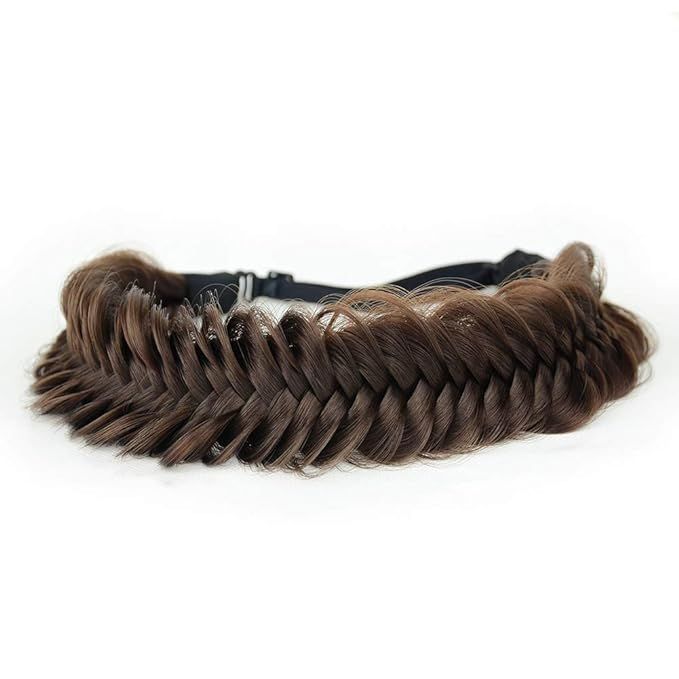 DIGUAN Wide Fishtail 2 Strands Synthetic Hair Braided Headband Classic Chunky Plaited Braids Elas... | Amazon (US)