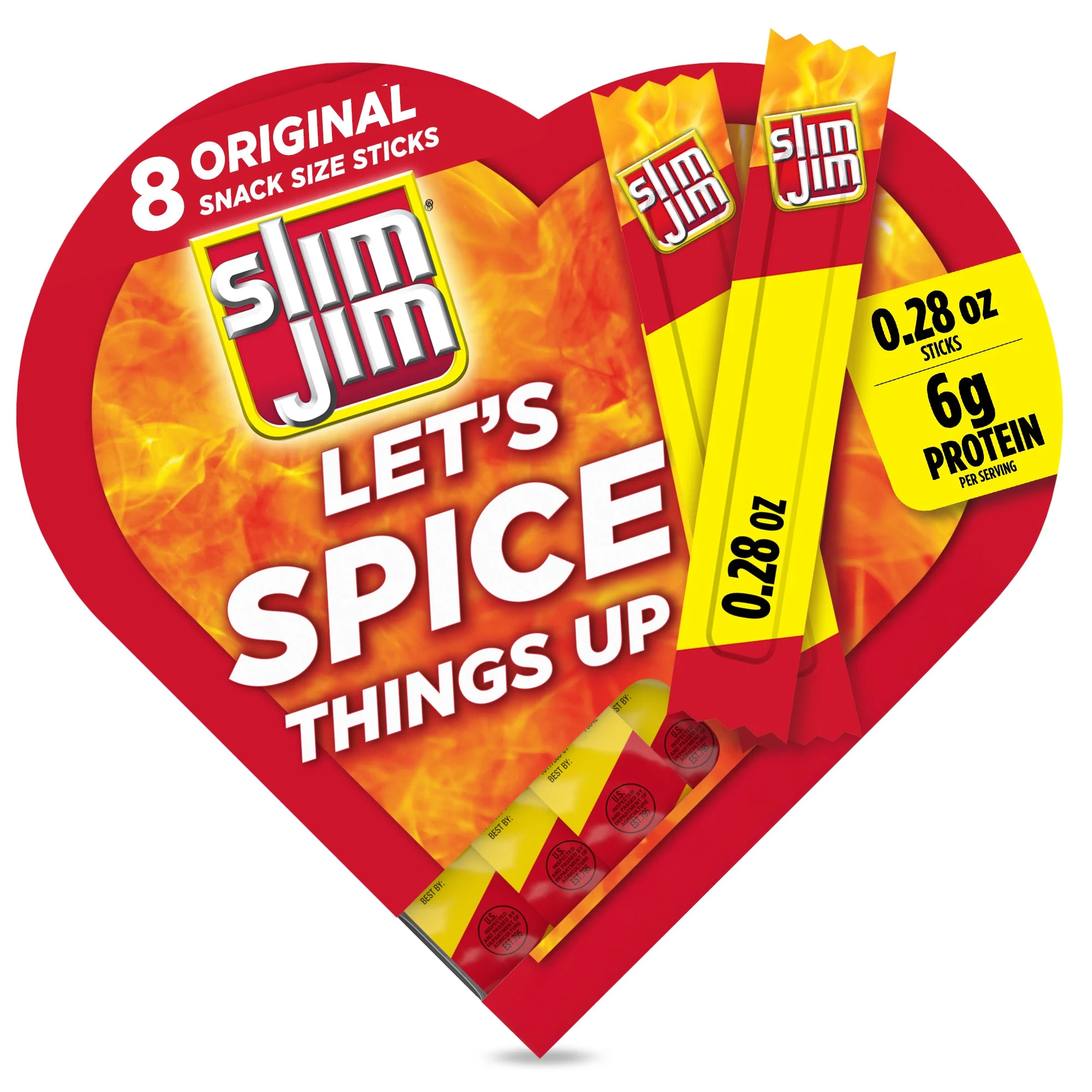 Slim Jim Original Snack Size Meat Sticks, Valentine's Day Heart Box, 0.28 oz. each 8-Count | Walmart (US)