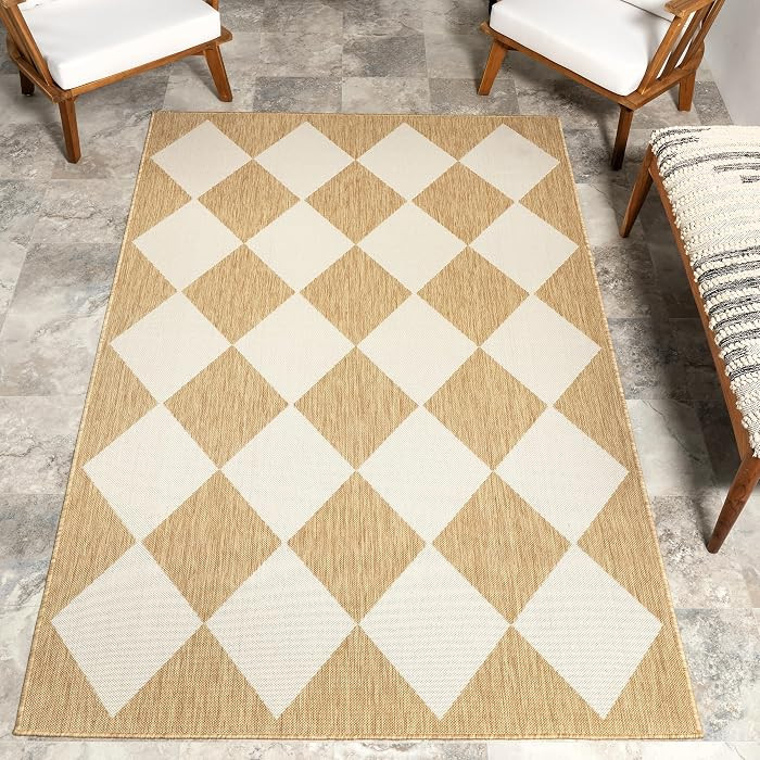 Nuloom Outdoor Performance Collection Sabina Tan/Ivory, 4' x 6', Soft, High Traffic, Stain Resist... | Amazon (US)