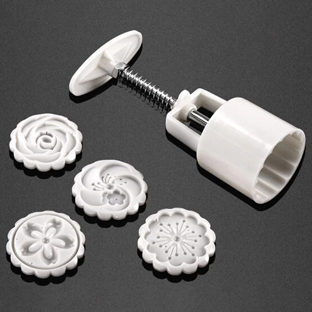 Round Cookie Cutter Hand Pressing Moon Cake Mold 4 Stamp Pastry Baking Gadget (Color: White) | Walmart (US)