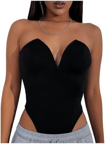 WDIRARA Women's Sleeveless Sweetheart Neck Bodysuit Sexy High Cut Strapless Leotard | Amazon (US)