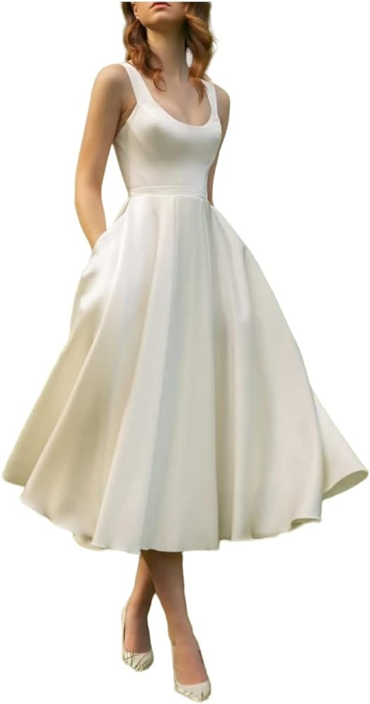 Vintage 1950s Wedding Party Dresses Tea Length A-Line Sleeveless Scoop Neck Satin Homecoming Dres... | Amazon (US)