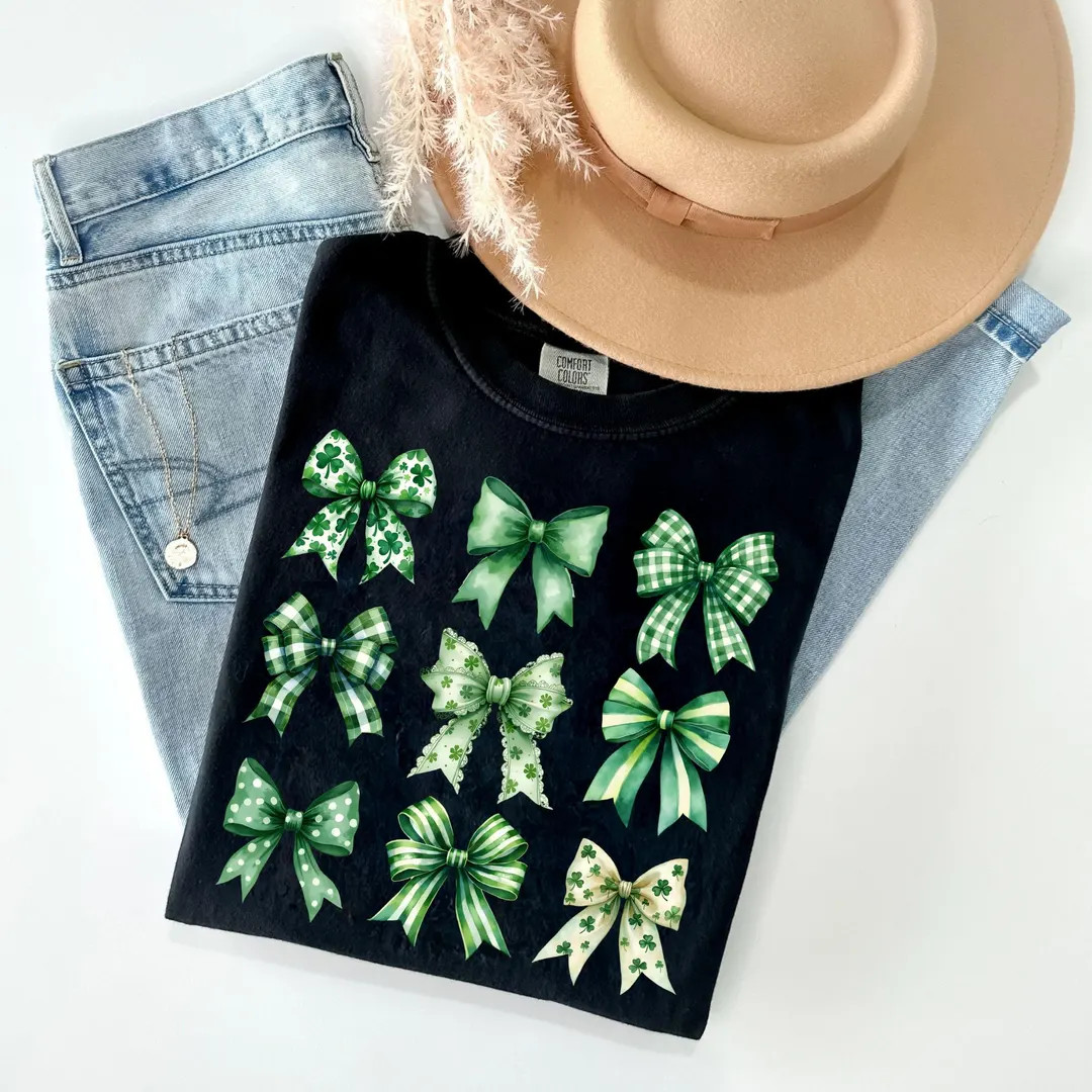 Comfort Colors® St Patricks Day Bow Shirt: Lucky Clover Irish Ribbon Sweatshirt | Etsy (US)