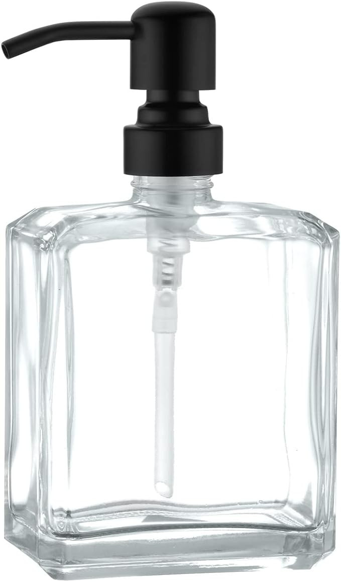 Square Clear Glass Dish Soap Dispenser, Antique Refillable Hand Soap Dispenser with Rust Proof Bl... | Amazon (US)