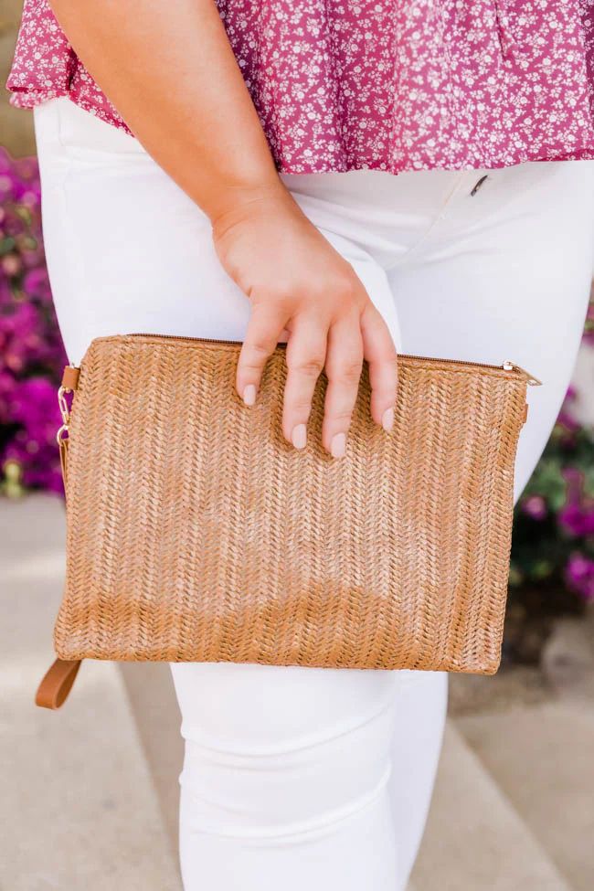 Path To The Tropics Straw Khaki Clutch | The Pink Lily Boutique