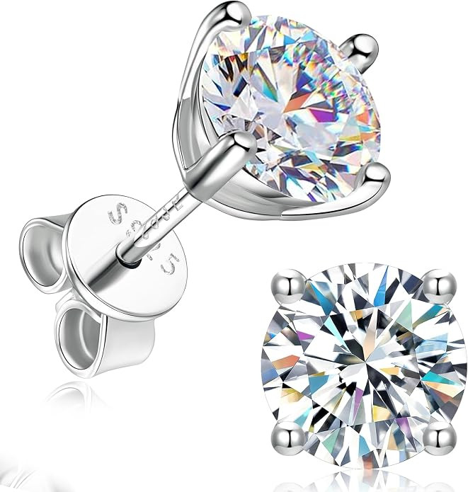 Moissanite Stud Earrings for Women Men, 18K White Gold Plated Solid GRA 925 Sterling Silver Earri... | Amazon (US)