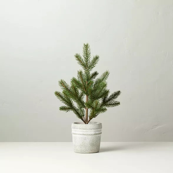 Medium 16" Faux Pine Tree in Textured Cement Pot - Hearth & Hand™ with Magnolia | Target