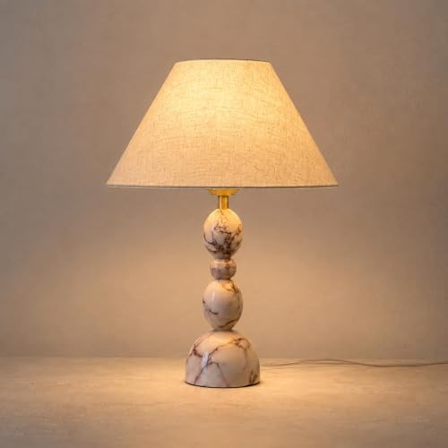 Bofea Calacatta Marble Table Lamp with Beige Linen Shade for Nightstands | Amazon (US)