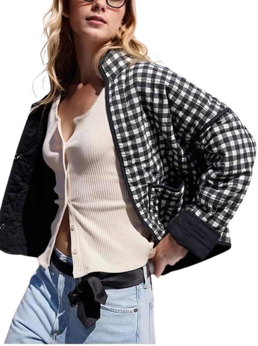 Omoone Women's Cropped Quilted Jacket Floral Printed LightWeight Padded Puffer Cardigan Coat Outw... | Amazon (US)