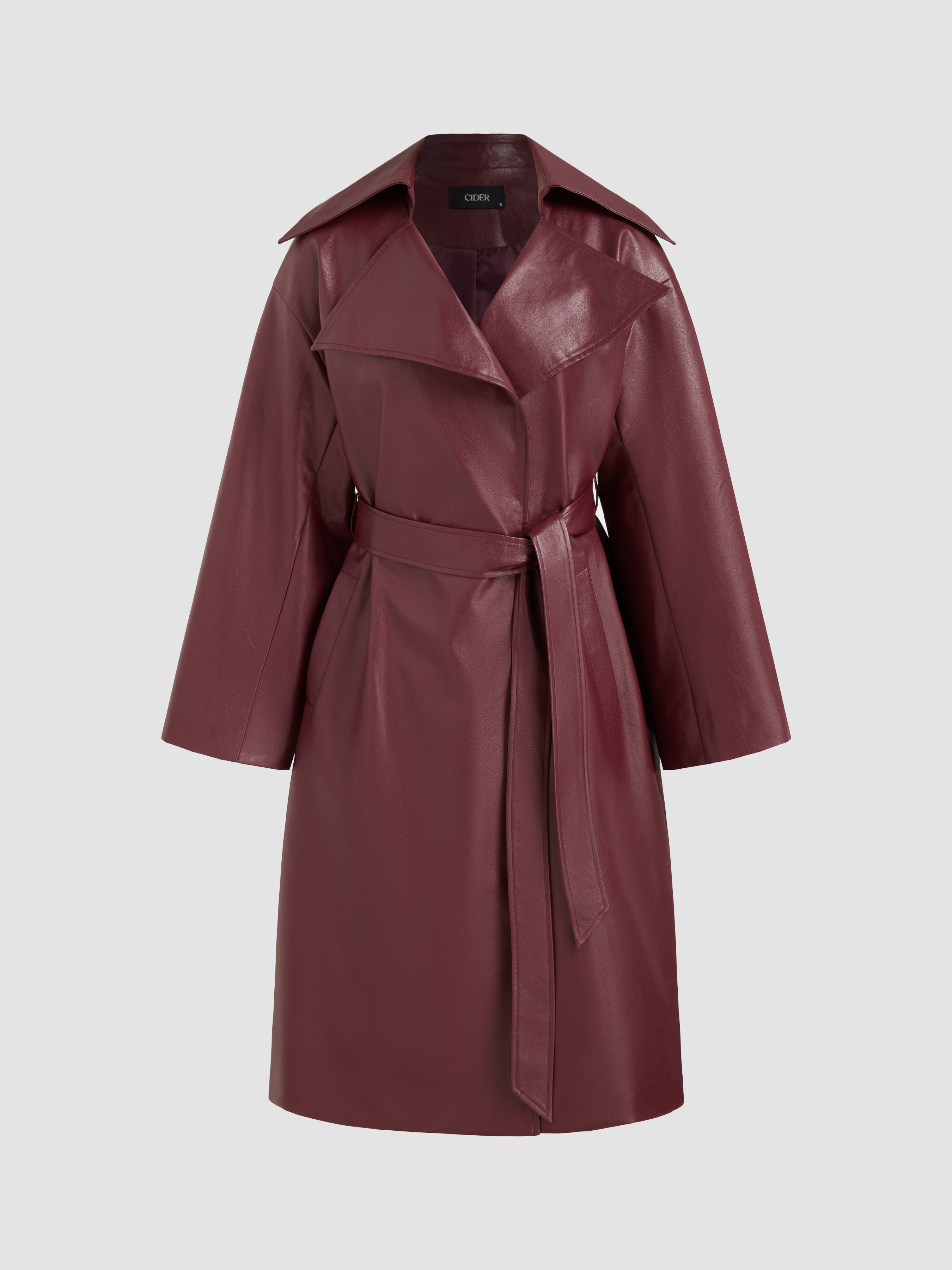 City Chic Valentine Faux Leather Faux Leather Trench Coat With Belt For Daily Casual Work | Cider