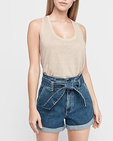 Super High Waisted Paperbag Tie Jean Shorts | Express