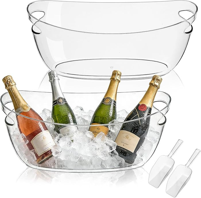 Ice Buckets 2-Pack, 5L Large Clear Acrylic Beverage Tubs with Scoops, Plastic Champagne Wine Beer... | Amazon (US)