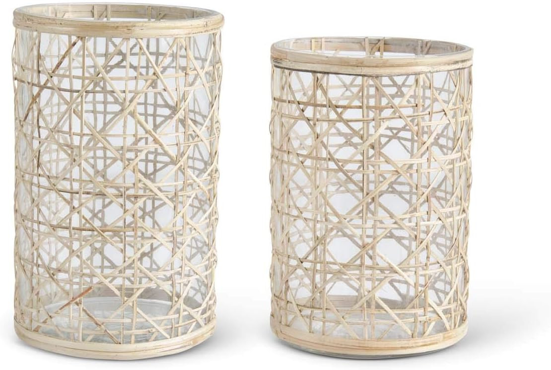K&K Interiors 15518A Set of 2 Weave Hurricanes, Glass/Bamboo | Amazon (US)