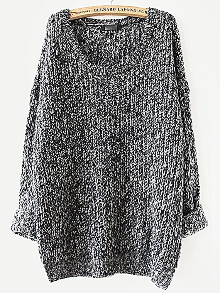 Plus Grey Long Sleeve Loose Sweater | SHEIN