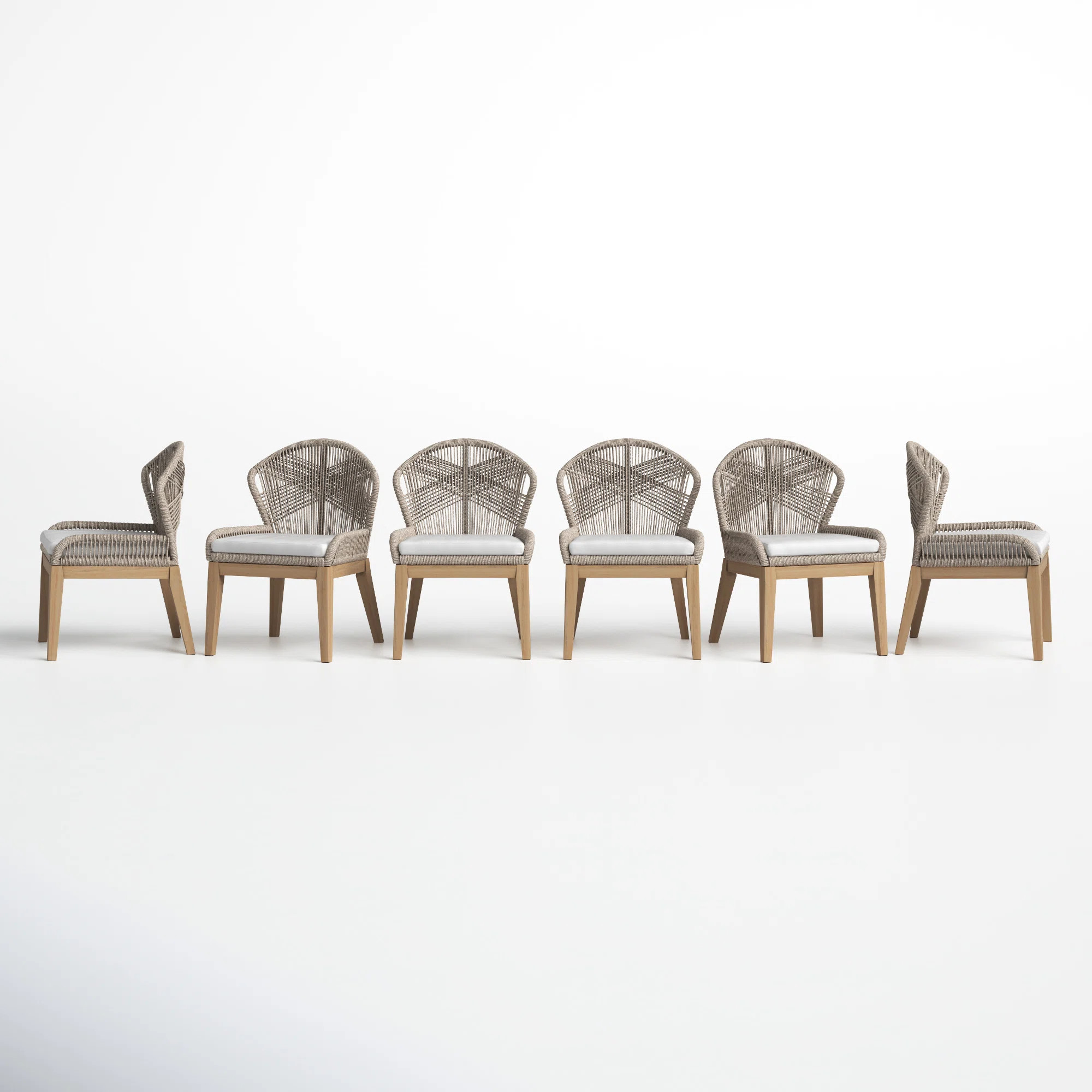 Bowery Wood Outdoor Dining Side Chair with Cushion – Solid Acacia Frame with Handwoven Rope Acc... | Joss & Main