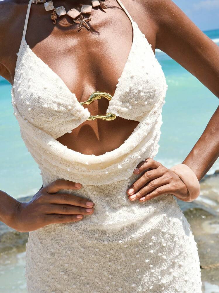 Opulessa Solid Color Knitted Spaghetti Strap Fitted Dress For Women,Bohemia Summer Beach Outfits,... | SHEIN