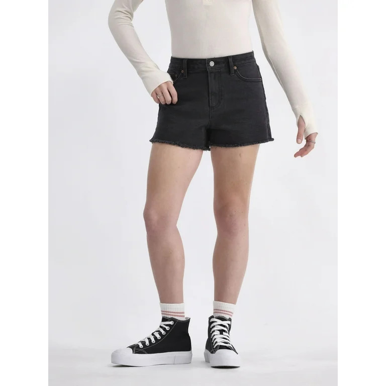No Boundaries Mid Rise Frayed Hem Denim Shorts, Women's | Walmart (US)