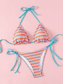SHEIN Swim Mod Striped Triangle Tie Side Bikini Swimsuit | SHEIN