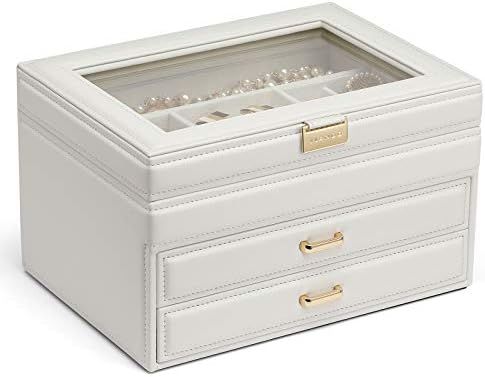 Amazon.com: Vlando Jewelry Box with Glass Top for Mothers Day Gifts, 3 Layer Women Girls Jewelry ... | Amazon (US)