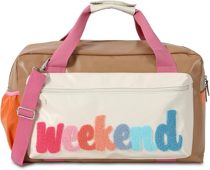 DYSHAYEN Chenille Letter Travel Duffle Bag Large PU Leather Weekender Overnight Bag for Women Car... | Amazon (US)