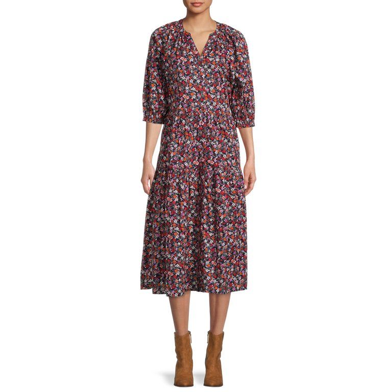 Time and Tru Women's Peasant Dress with Short Sleeves | Walmart (US)