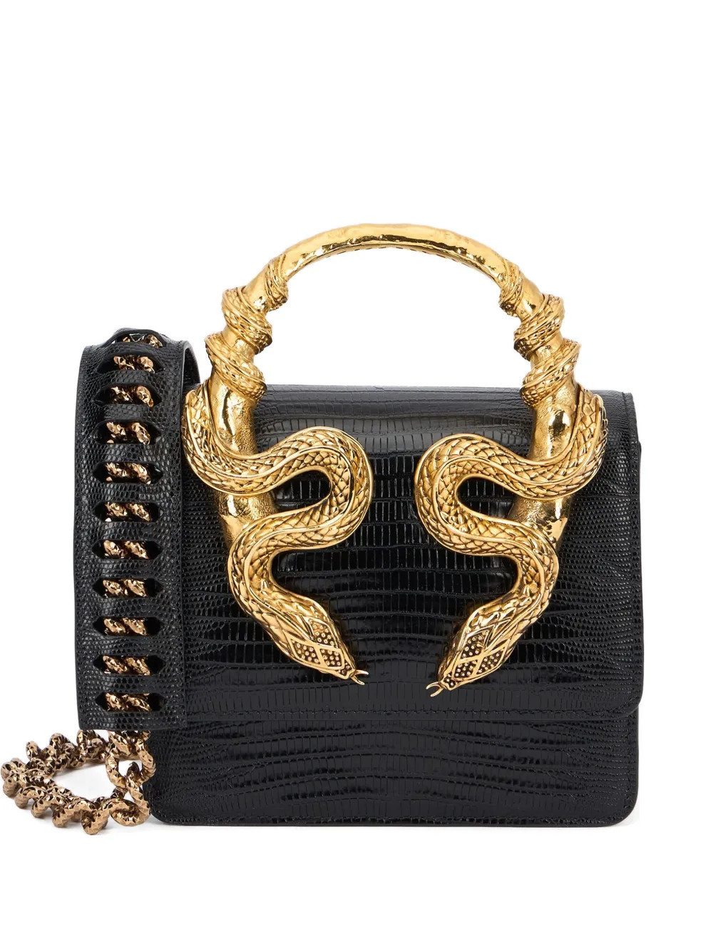 Roberto Cavalli snake-embellished chain tote bag - Black | Farfetch Global