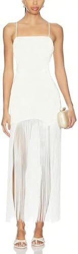 Amazon.com: ALENDA DANMOS Women Fringe Bodycon Maxi Dress Sleeveless Spaghetti Strap Party Club C... | Amazon (US)
