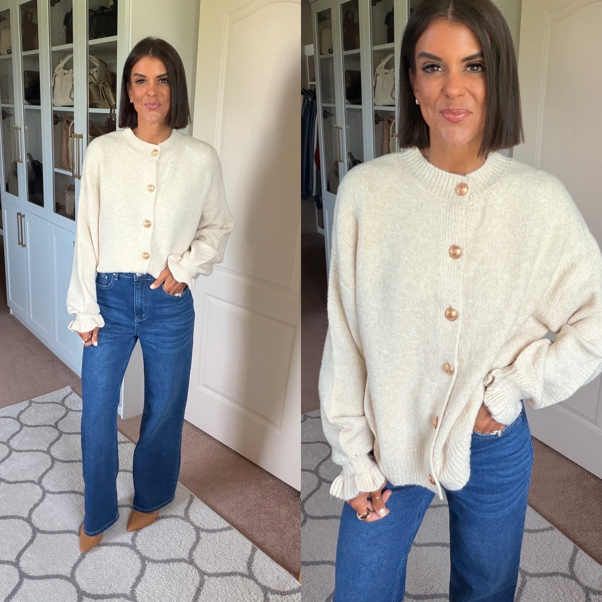 Size small in cardigan xs in jeans

#LTKdayinmylife #LTKgrwm #LTKmomlife