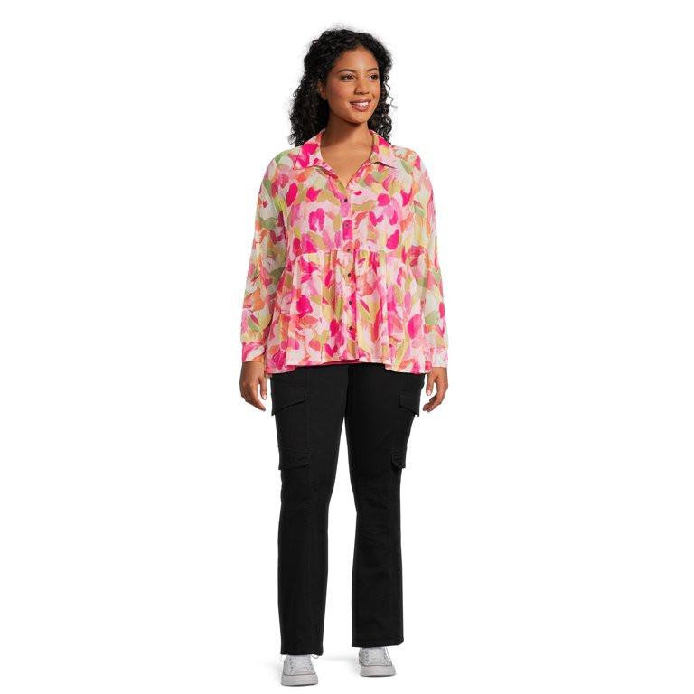 Terra & Sky Women’s Plus Size Print Mesh Top with Cami | Walmart (US)
