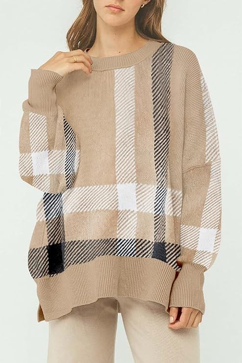 Womens Sweaters Causal Crewneck Batwing Sleeve Knit Top Side Split Oversized Pullover Sweater Loo... | Amazon (US)