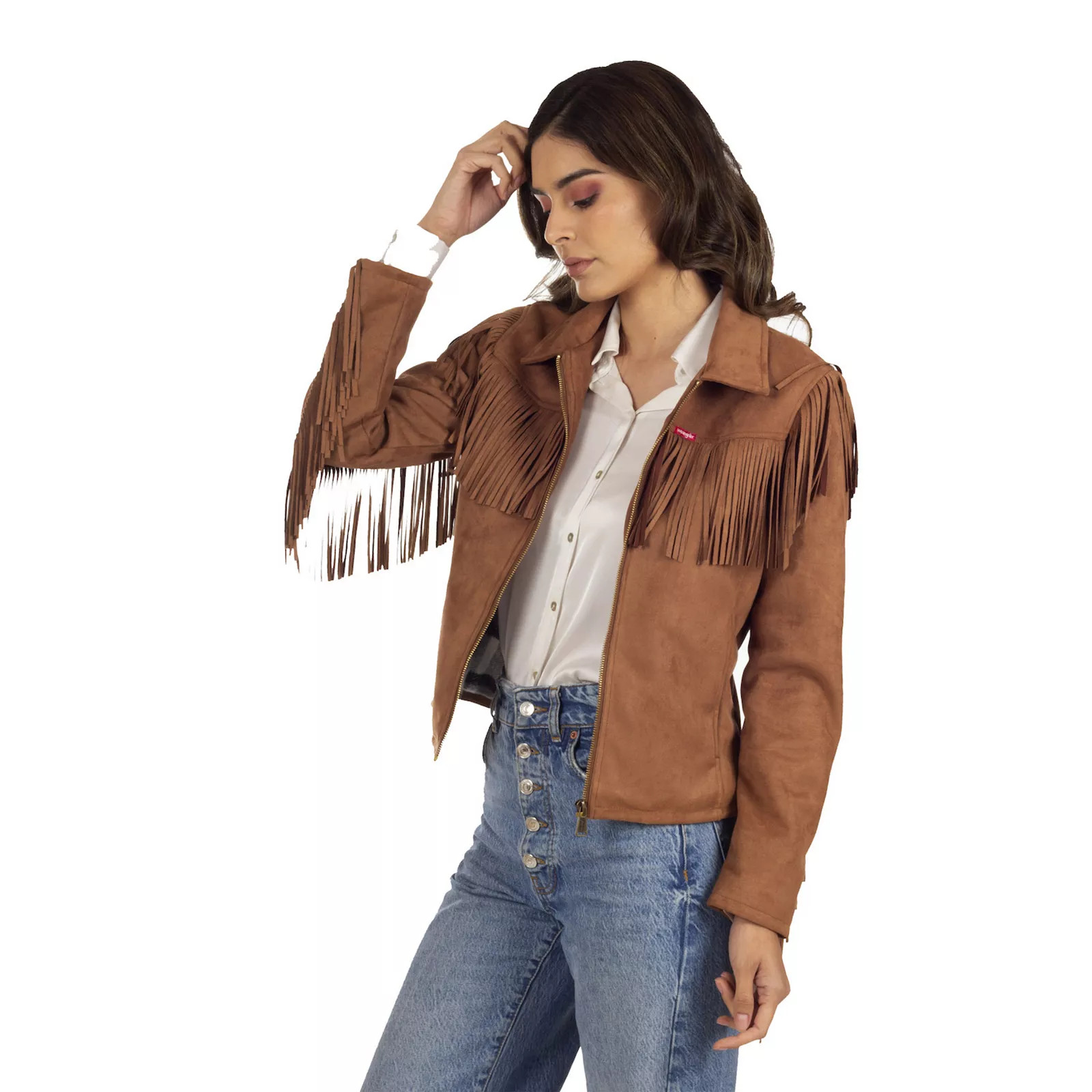 Women's Wrangler Fringe Faux-Suede Jacket, Size: Medium, Brown | Kohl's