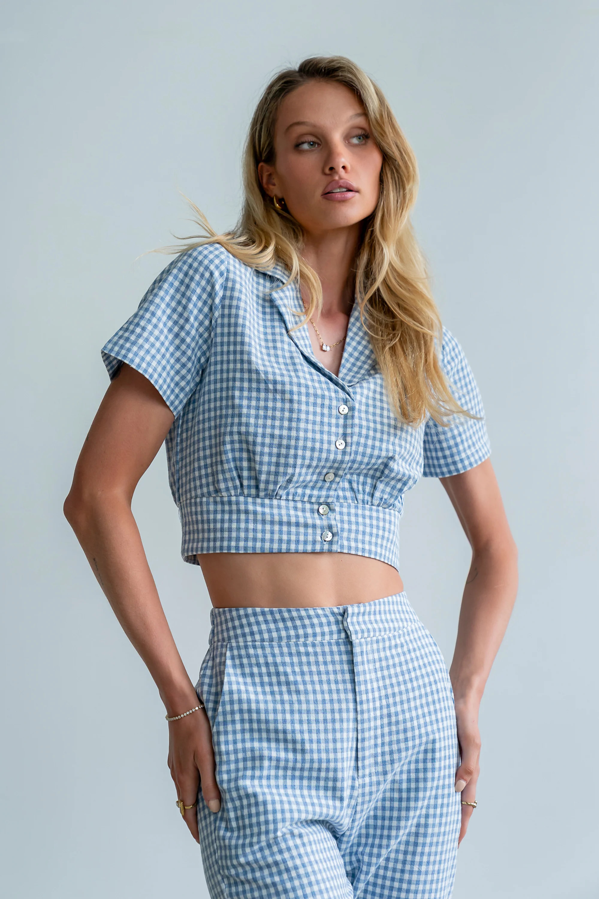 Madie Gingham Button Up in Blue | Böhme US