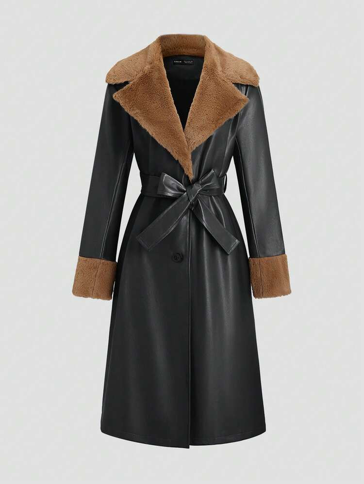 PU leather trench | SHEIN