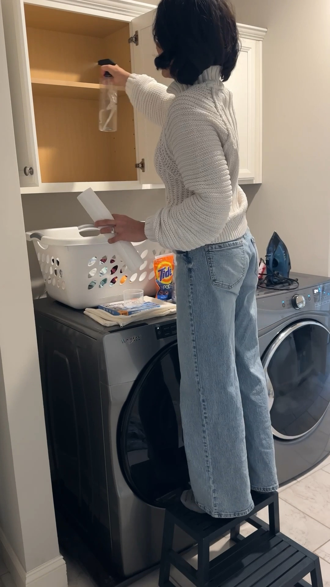 Day 4 of my 40 Bags in 40 Days Declutter Challenge and the laundry room cabinets were finally getting the deep clean + organization they needed 🧺✨
This space is all about functional home organization, aesthetic storage solutions, and creating simple systems that actually stay organized.

I used two organizing essentials that made a real difference:
• A neutral felt storage bin from Sort Joy. Perfect for closet organization, laundry room storage, and cabinet organization while keeping everything elevated and minimal
• Adhesive cord keepers — the easiest solution for cord management, small appliance organization, and now the perfect iron cord organizer for the laundry room

Decluttering is step one.
Intentional organization systems are what make it last.
Linked here for easy home organization

#LTKmomlife #LTKHome #LTKdayinmylife