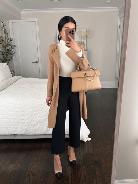 winter workwear outfit ideas 

• J. Crew juliette cardigan in camel xxs - this is a great longtime staple for those who like this mid length. 

• Madewell top xxs

• Ann Taylor pants 00p - linked similar as well 

• Linked similar heels (so cute) 

• Sezane earrings 

• Cafune bag 

#petite winter workwear ideas 

#LTKworkwear #LTKSeasonal