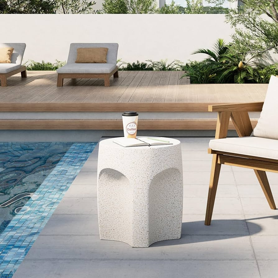 HOMPUS Outdoor Side Table w Arch Shape, Unique Patio End Table, Round MgO Coffee Lightweight Conc... | Amazon (US)