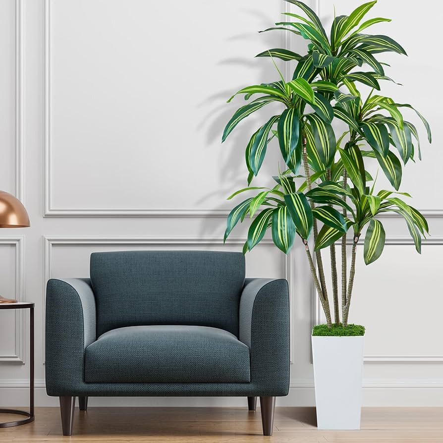 Dracaena Artificial Plants Indoor, 6FT Tall Faux Tree with White Tall Planter, Fake Yucca Tree Fl... | Amazon (US)
