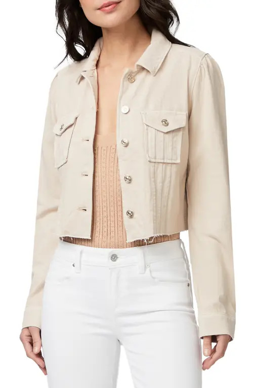 PAIGE Pacey Raw Hem Crop Twill Jacket in Soft Beige at Nordstrom, Size X-Small | Nordstrom