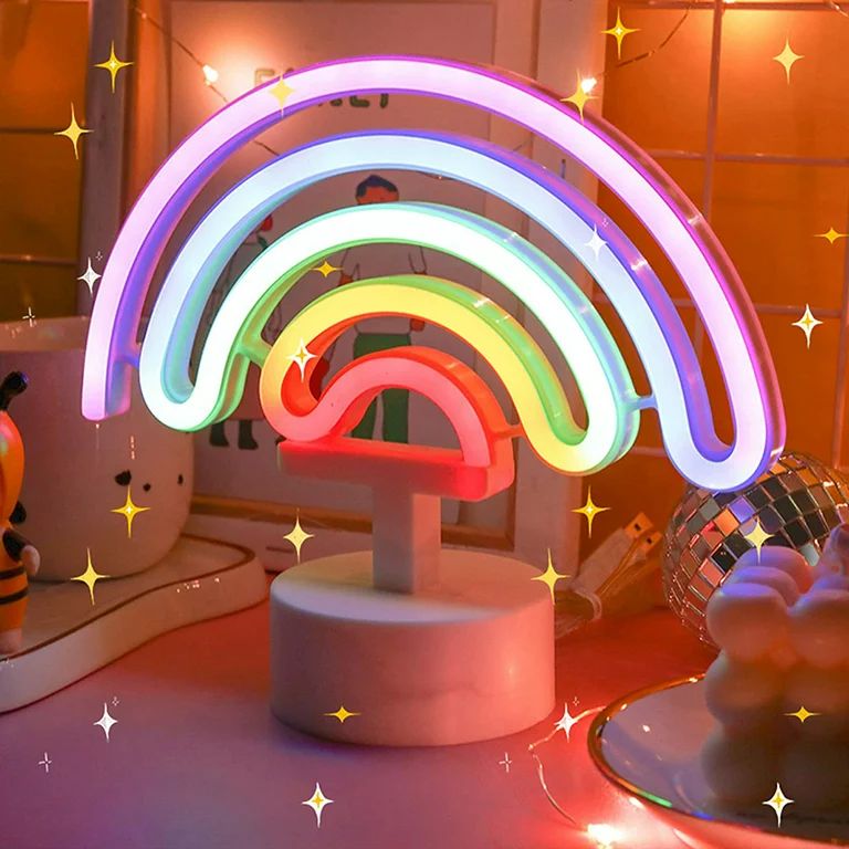 Willstar Neon Sign Colorful Rainbow Led Night Lights Lamp with Holder Base Battery or USB Operate... | Walmart (US)